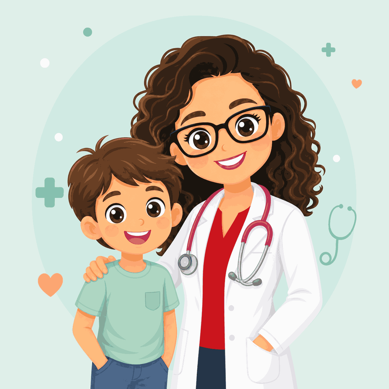 Dra. Rossy Quimbert con paciente pediátrico